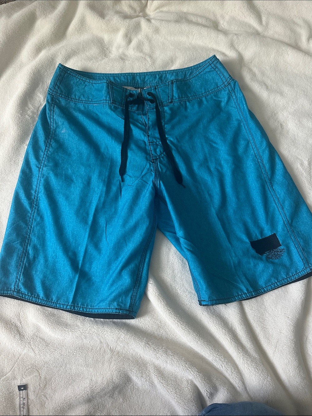 Men's Bright Teal Swim Board Shorts with Drawstring Waist